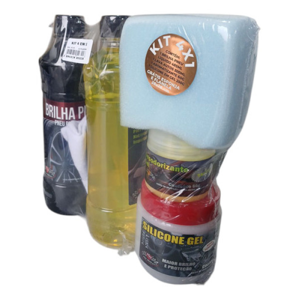 Kit 4x1 Aromatizante Gel Brilha Pneu Lava Auto Silicone Gel