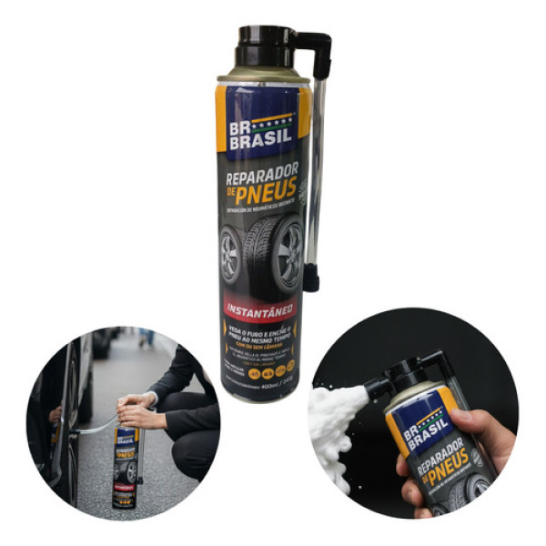 Spray Reparador Instantâneo Furo Pneu Br Brasil 400ml Brac9