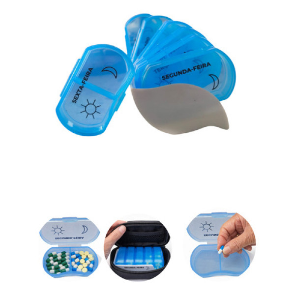 Porta Comprimido Semanal Platina Azul-celeste