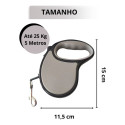 Guia Retrátil Para Pet Ate 25kg 5 Metros Cinza