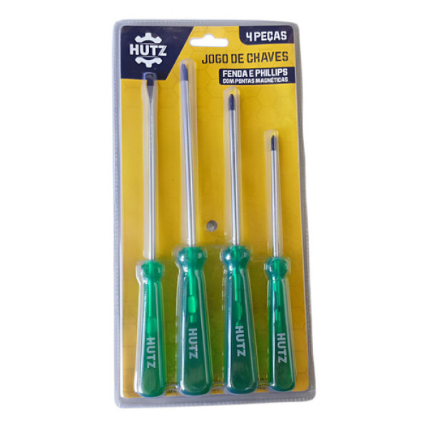 Jogo Chaves Fenda E Philips Pontas Magnéticas Hutz 4 Pçs