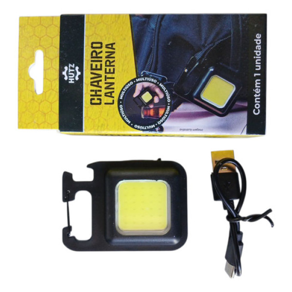 Mini Lanterna Led Chaveiro Portátil Base Magnética Alta Potê Branca Preto/ Amarelo