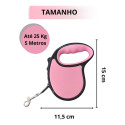 Guia Retrátil Para Pet Ate 25kg 5 Metros Rosa-claro
